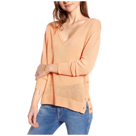 NWT J. Crew V-Neck Sweater with Side Buttons in Linen Blend - Picture 11 of 11